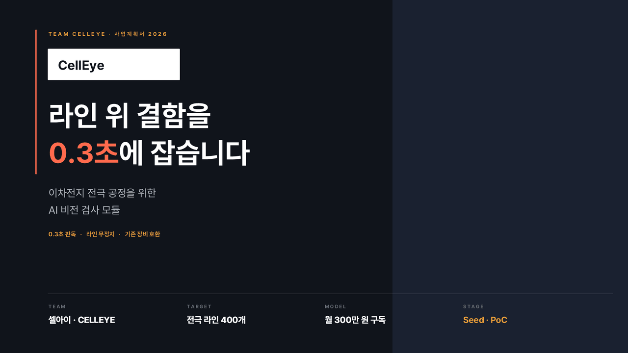 예시 슬라이드 1 — 표지: 서비스 한 줄 소개와 제품 이미지